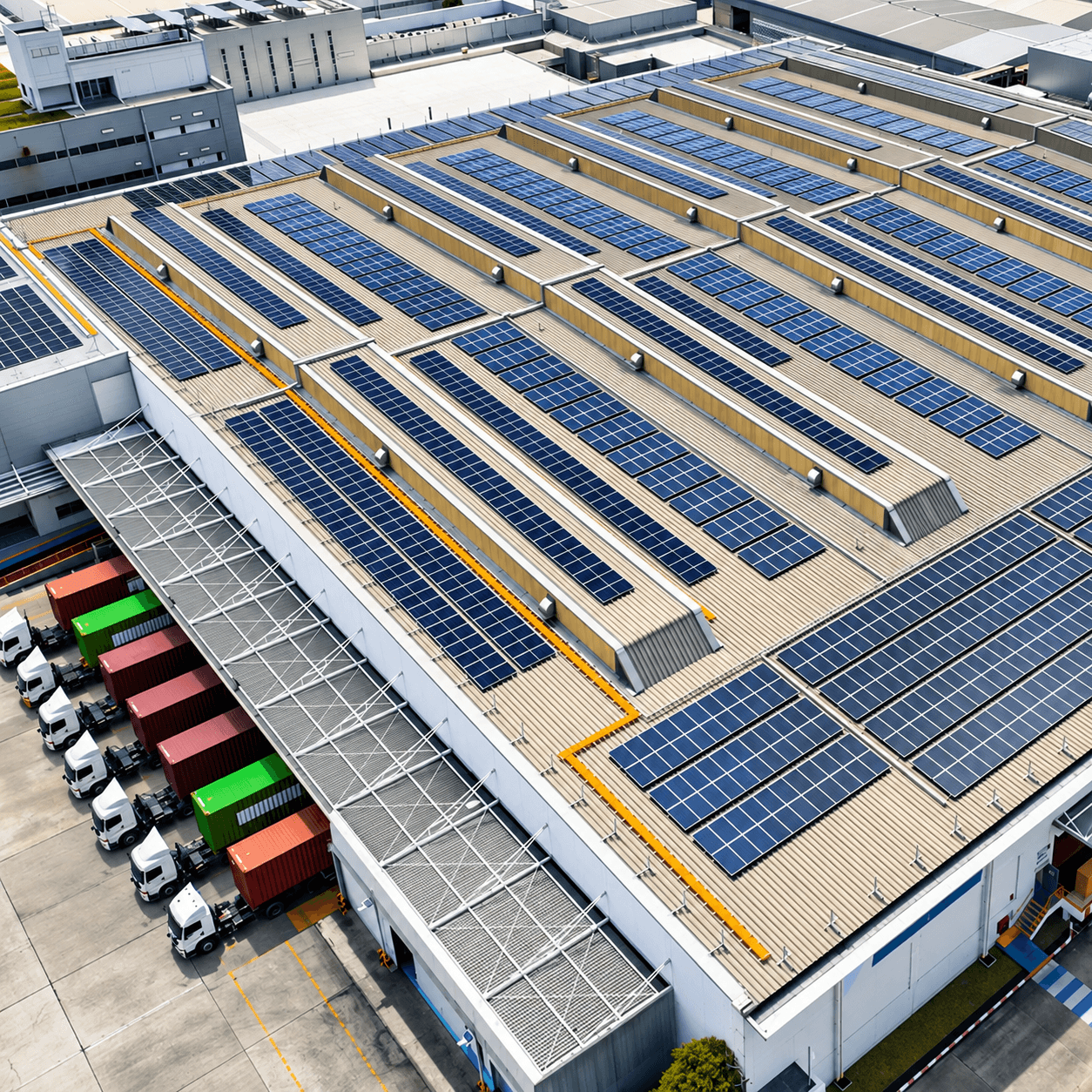 Logistics warehouse facility with solar power installation