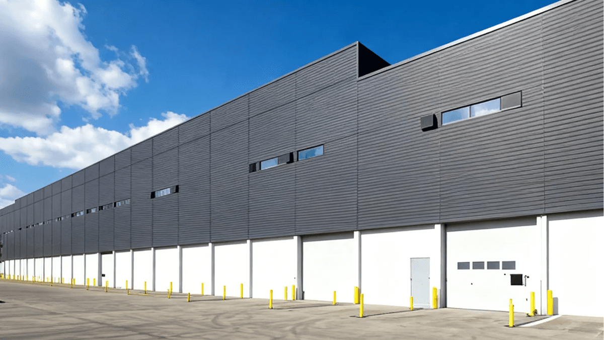 Modern warehouse facility with solar roof