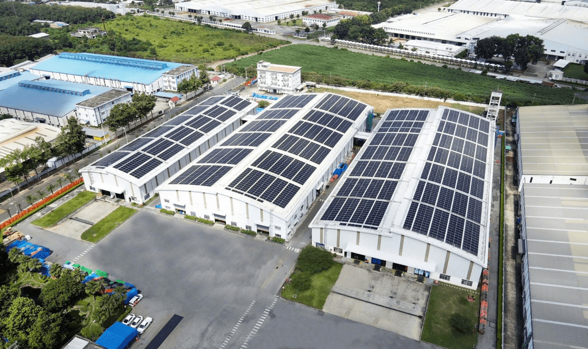 Modern warehouse facility with solar roof