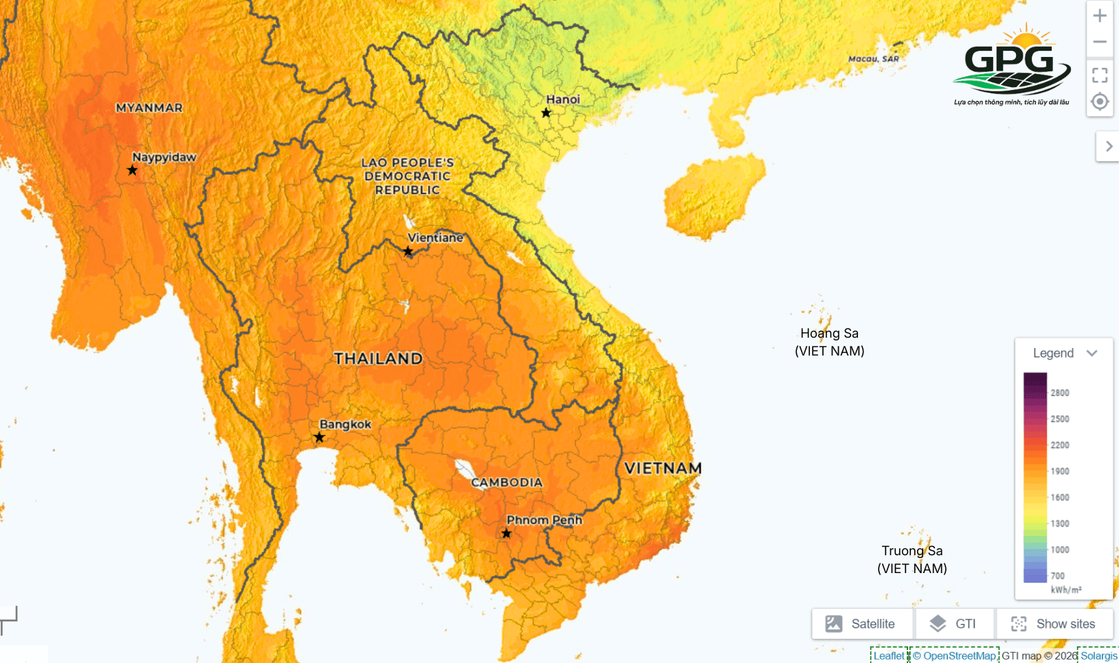 Bản đồ bức xạ mặt trời tại Việt Nam