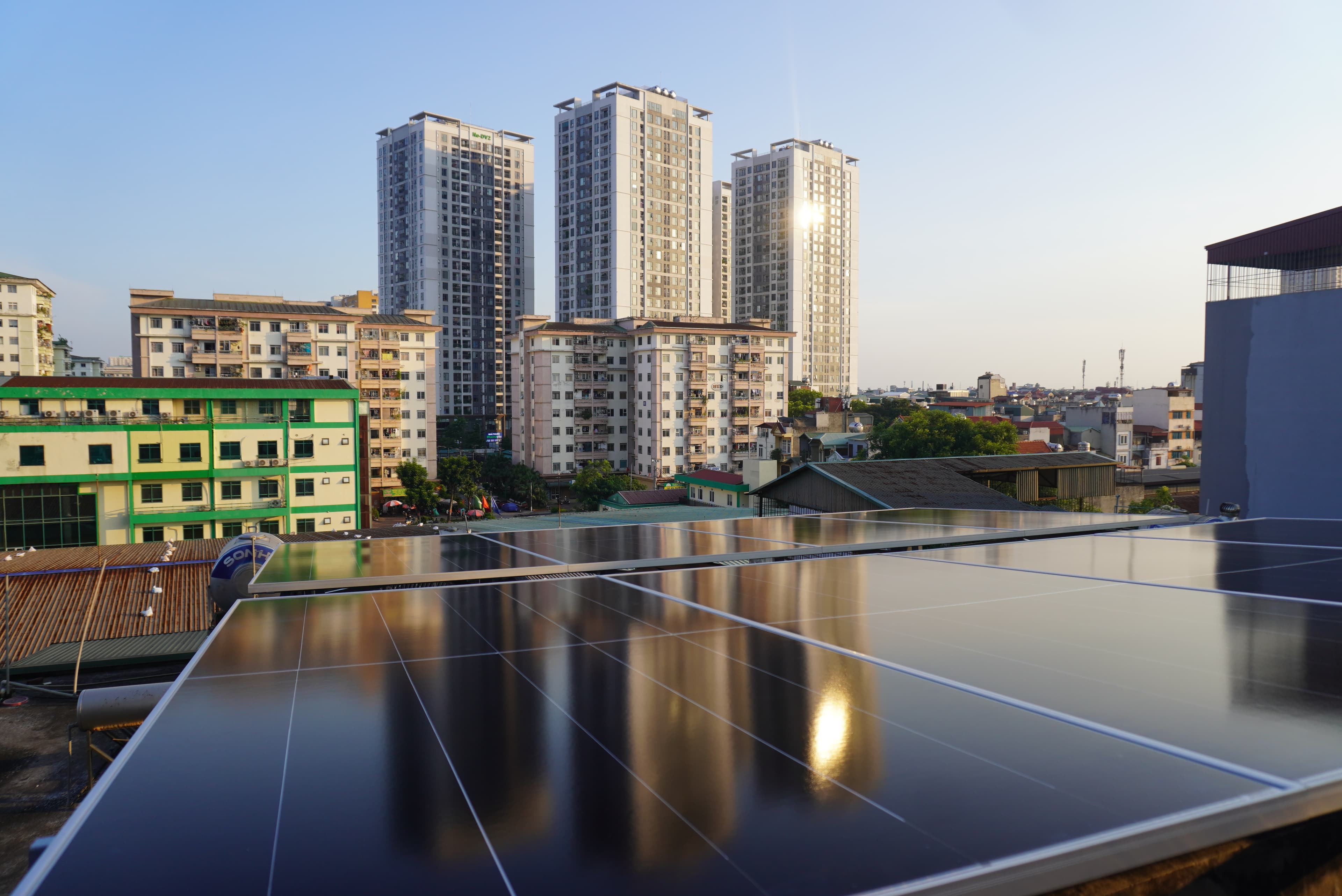 Modern solar panel installation on residential rooftop