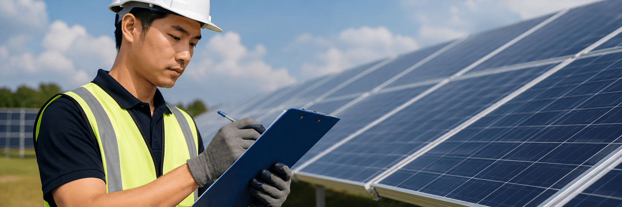 Professional solar maintenance team at work