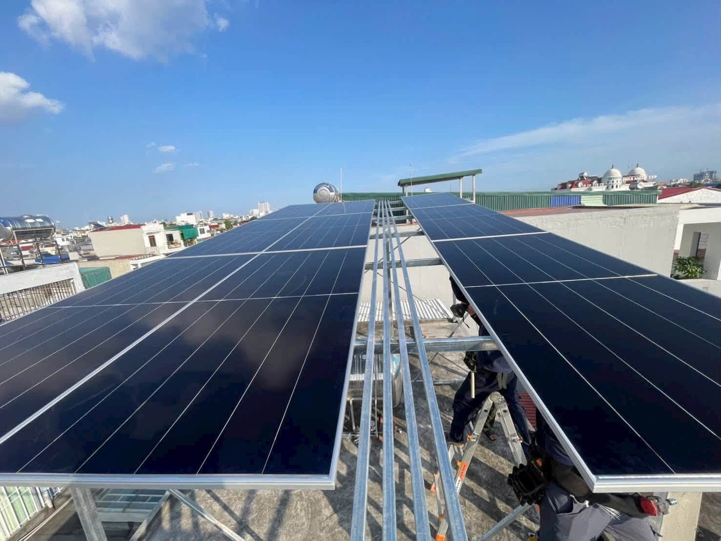 Modern solar panel installation on residential rooftop